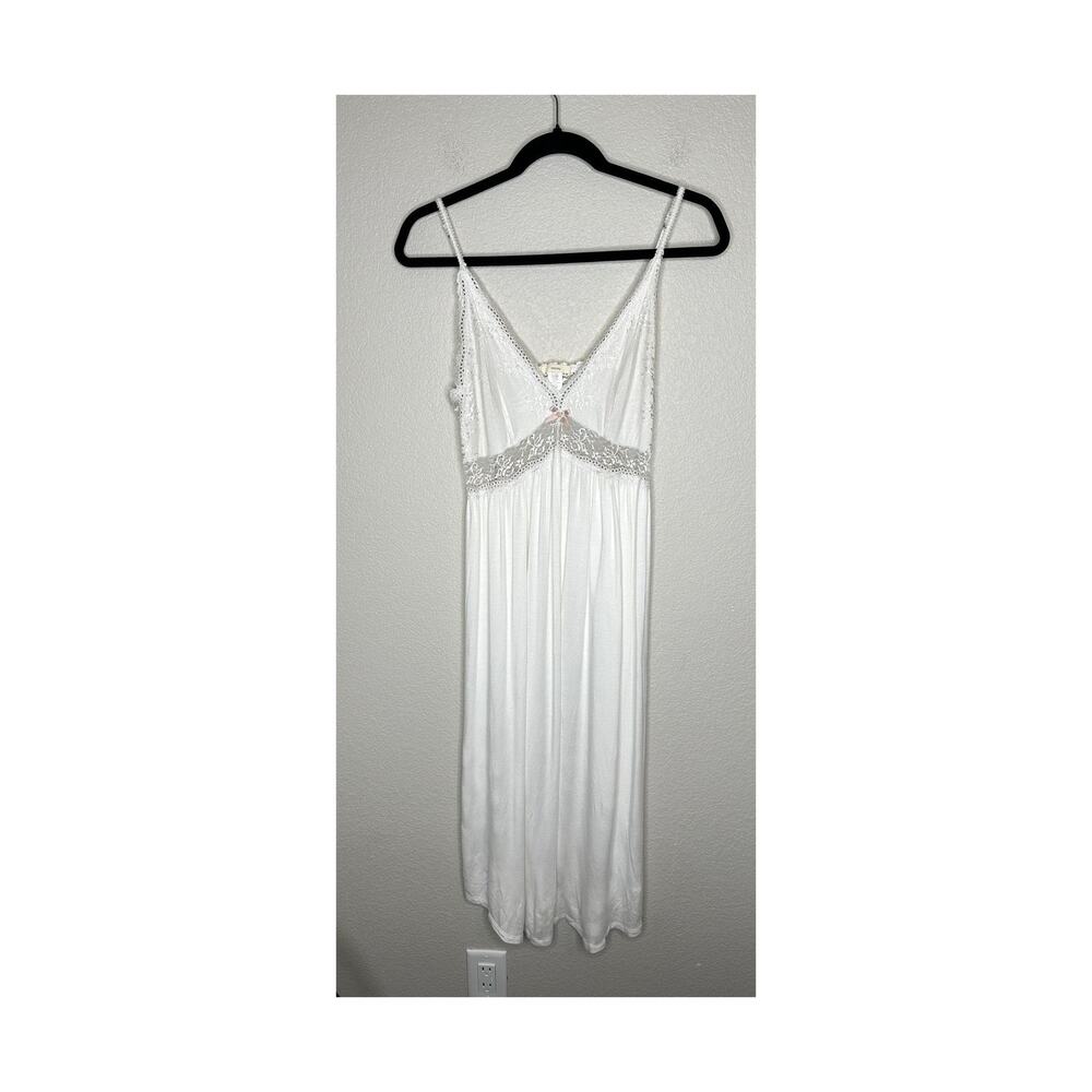 Eberjey Colette Madame Long Gown M White Lace Modal Maxi Nightgown Chemise Slits